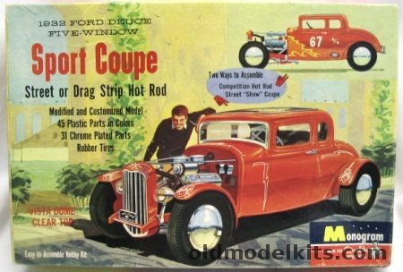 Monogram 1/24 1932 Ford Deuce Five Window Sport Coupe Street or Drag Strip Hot Rod, PC57-198 plastic model kit